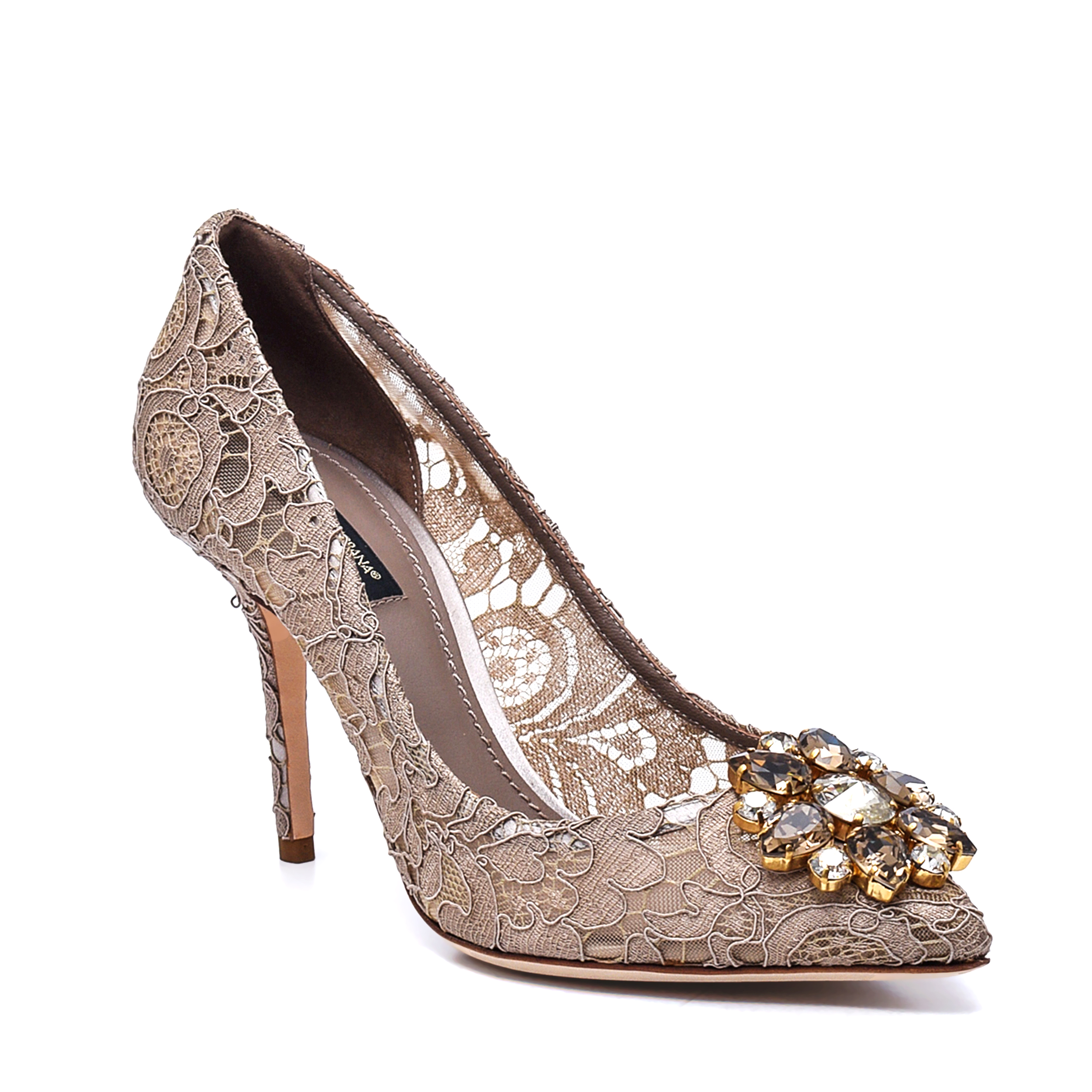 Dolce&Gabbana - Beige Taormina Lace Crystal Embellished Pumps 90mm / 38